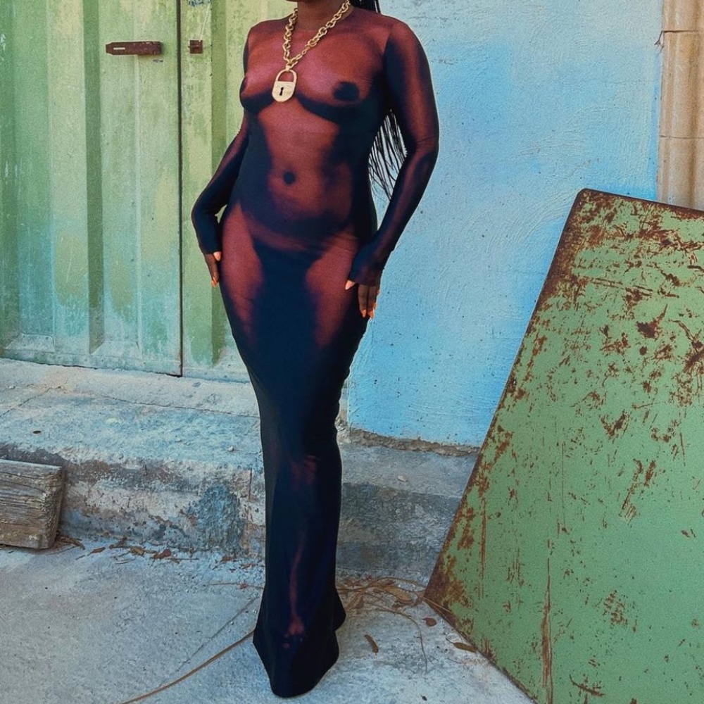 Naked body printed dress